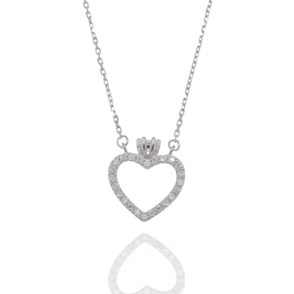 Rhodium Plated 925 Sterling Silver Moissanite Heart Crown 13.1mm x 15.2mm Pendant Adjustable Necklace - MPAN0003