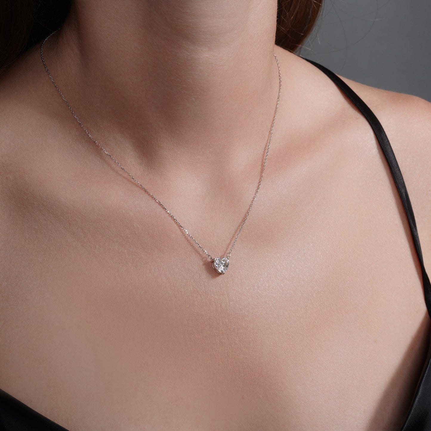 Rhodium Plated 925 Sterling Silver Moissanite Heart Pendant Adjustable Necklace - MPAN0004 | MPAN0005 | MPAN0006 | MPAN0007 | MPAN0008