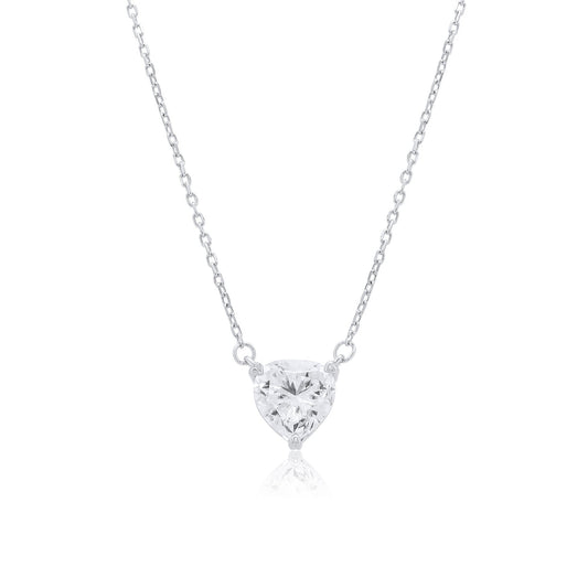 Rhodium Plated 925 Sterling Silver Moissanite Heart Pendant Adjustable Necklace - MGMN0004 | MGMN0005 | MGMN0006 | MGMN0007 | MGMN0008