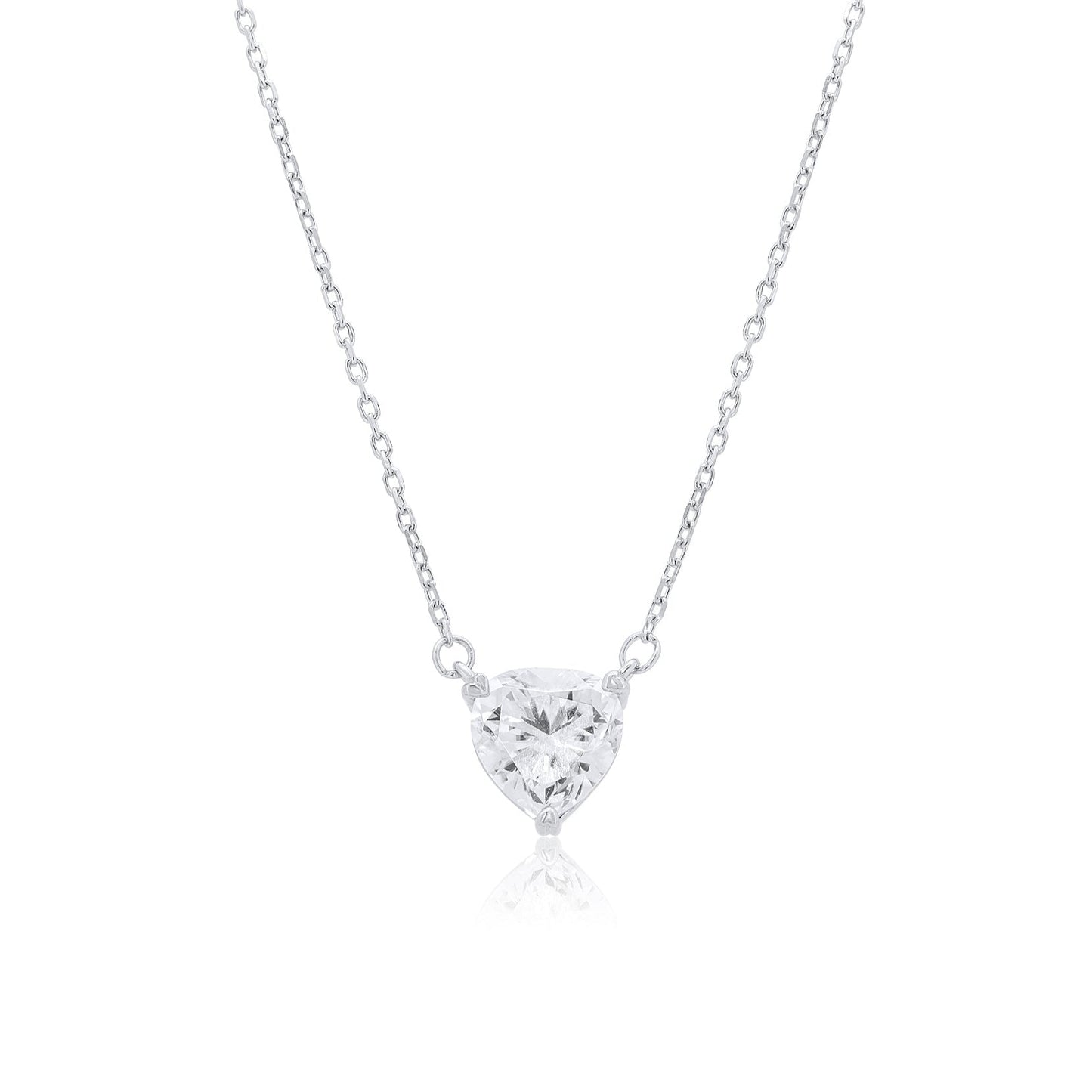 Rhodium Plated 925 Sterling Silver Moissanite Heart Pendant Adjustable Necklace - MPAN0004 | MPAN0005 | MPAN0006 | MPAN0007 | MPAN0008