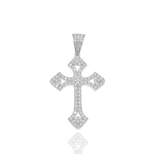 Rhodium Plated 925 Sterling Silver Moissanite Encrusted 25mm x 34mm Pendant - MGMP00001