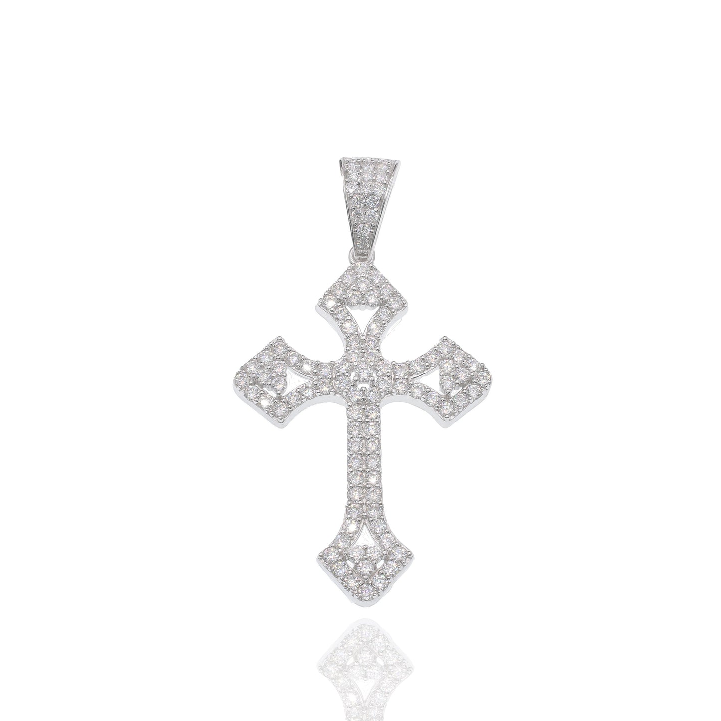 Rhodium Plated 925 Sterling Silver Moissanite Encrusted 25mm x 34mm Pendant - MGMP00001