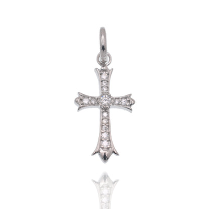 Rhodium Plated 925 Sterling Silver Moissanite Encrusted Fleur-De-Lis Cross 11mm x 18mm Pendant - MPAP0003