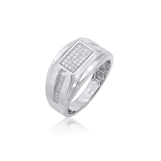 Rhodium Plated 925 Sterling Silver Men's Classic Moissanite Rectangle Top 13mm Ring - MGMR00036