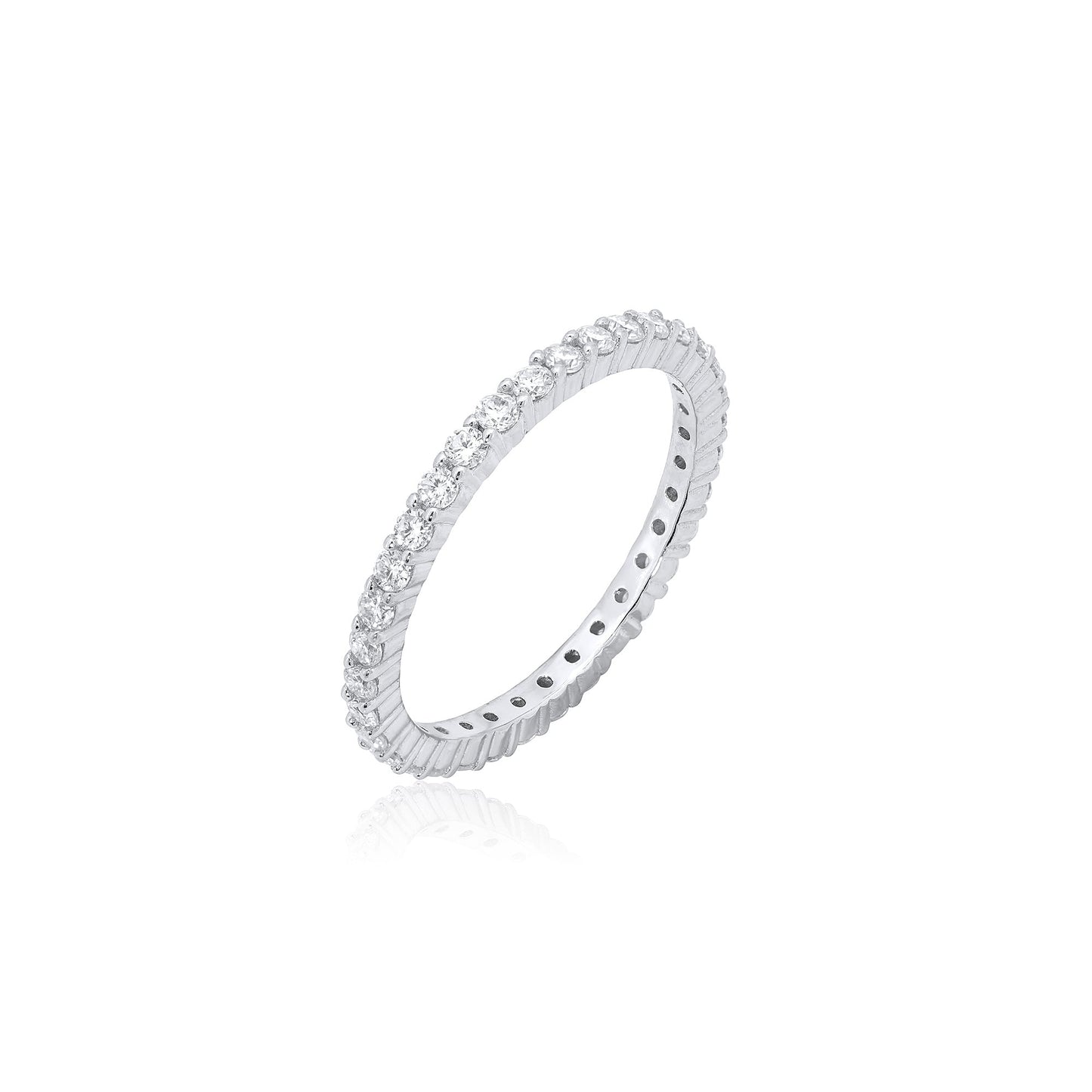 Rhodium Plated 925 Sterling Silver Moissanite 1.5mm Eternity Ring - MPAR00038