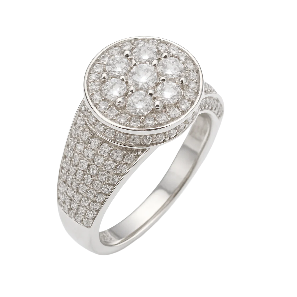 Rhodium Plated 925 Sterling Silver Men's Classic Moissanite Round Pave Encrusted 12.8mm Ring - MGMR00037