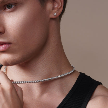 Rhodium Plated 925 Sterling Silver Round Moissanite Studded 5mm Stud Earring - MDGE00011