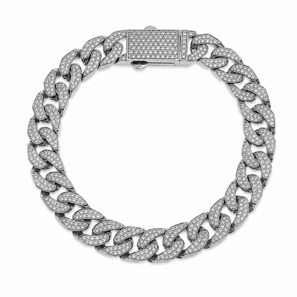 Rhodium Plated 925 Sterling Silver Moissanite Pave Flat Cuban Link 10mm Bracelet - MTGB00010