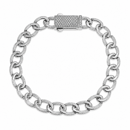 Rhodium Plated 925 Sterling Silver Moissanite on Lock Oval Link 8.5mm Bracelet - MTGB00013