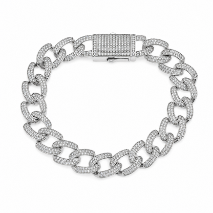 Rhodium Plated 925 Sterling Silver Moissanite Pave Cuban Link 11.5mm Bracelet - MTGB00014
