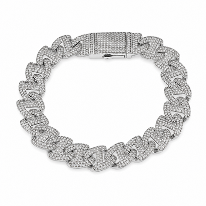 Rhodium Plated 925 Sterling Silver Moissanite Pave Cuban Link 12mm Bracelet - MTGB00017