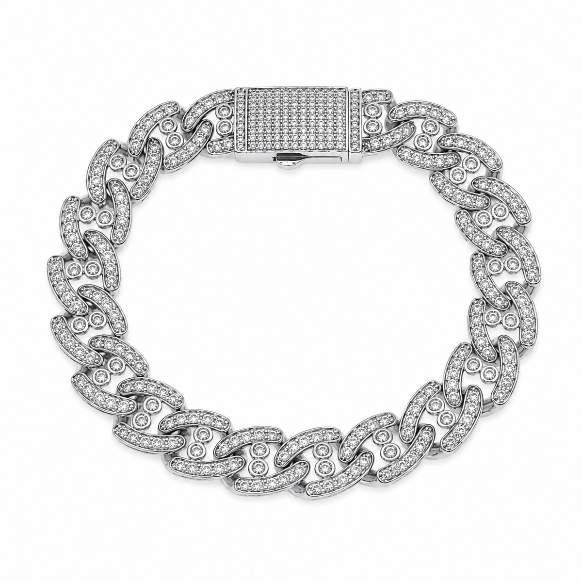 Rhodium Plated 925 Sterling Silver Moissanite Cuban Link 12mm Bracelet - MTGB00018
