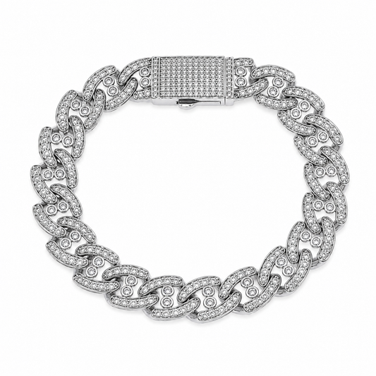Rhodium Plated 925 Sterling Silver Moissanite Cuban Link 12mm Bracelet - MTGB00018