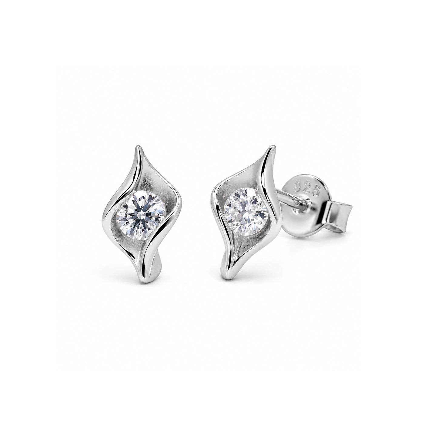 Rhodium Plated 925 Sterling Silver Moissanite Wave Swirl Stud Earrings - MTGE00048