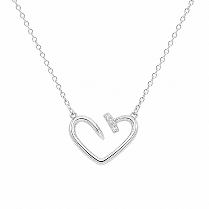 Rhodium Plated 925 Sterling Silver Moissanite Open Heart Necklace - MTGN00013