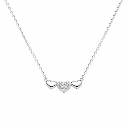 Rhodium Plated 925 Sterling Silver Moissanite Triple Heart Pave Necklace - MTGN00017
