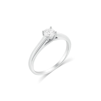 Rhodium Plated 925 Sterling Silver Round Cut Moissanite Solitaire Ring - MTGR00032