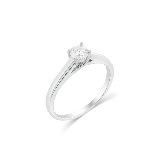 Rhodium Plated 925 Sterling Silver Round Cut Moissanite Solitaire Ring - MTGR00032