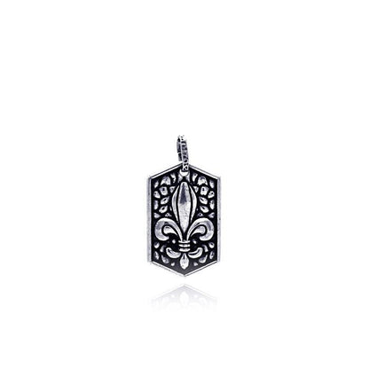 Silver 925 Oxidized Textured Fleur De Lis Dogtag Pendant - OXP00033 | Silver Palace Inc.