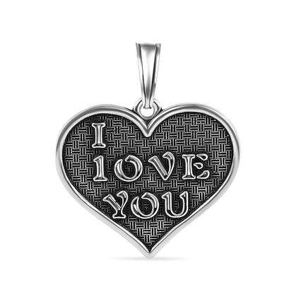 Oxidized 925 Sterling Silver I LOVE YOU Heart Pendant - OXP00045