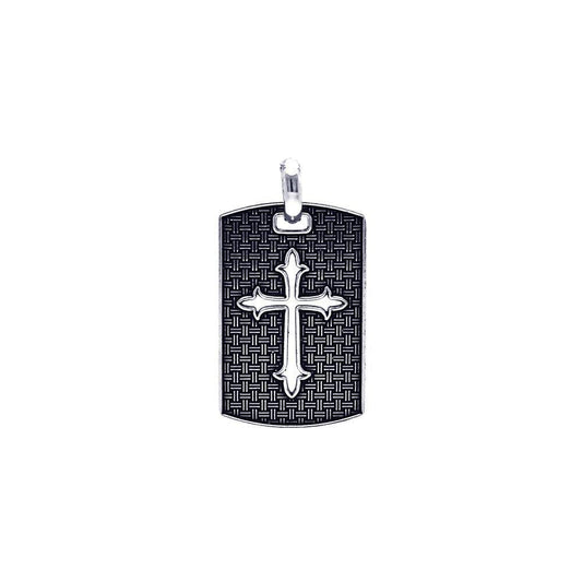 Silver 925 Oxidized Textured Cross Dogtag Pendant - OXP00046 | Silver Palace Inc.