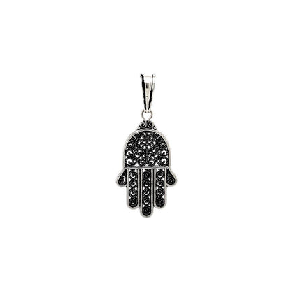Silver 925 Oxidized Hamsa Hand Charm Pendant - OXP00047 | Silver Palace Inc.