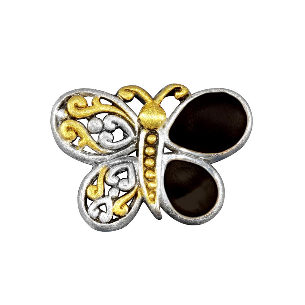 Sterling Silver Matte Finish Filigree style BLK Pearl Butterfly Pendant  - SPP00005BLK