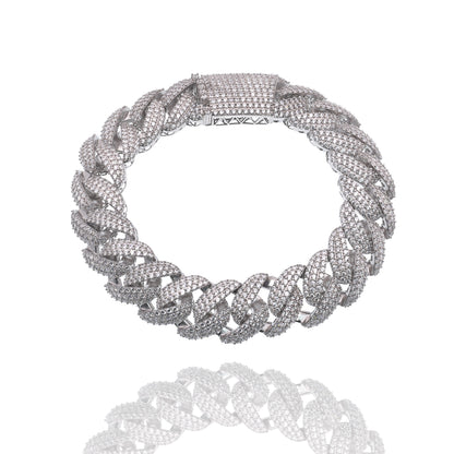 Rhodium Plated 925 Sterling Silver Pave Moissanite Iced Out Cuban Link 15mm Bracelet - MGMB00109