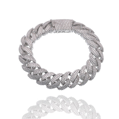Rhodium Plated 925 Sterling Silver Pave Moissanite Iced Out Cuban Link 15mm Bracelet - MPAB00109