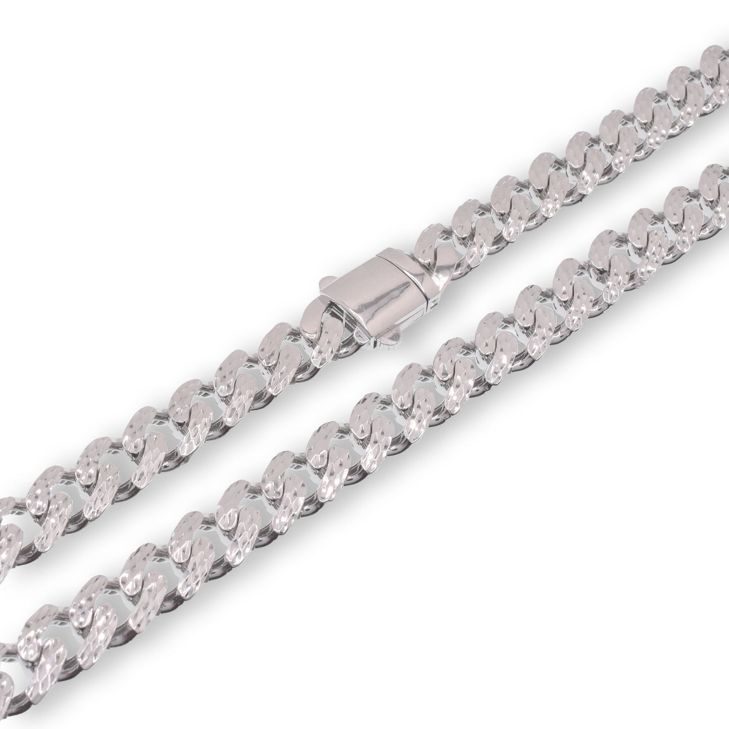 Rhodium Plated 925 Sterling Silver Diamond Cut Miami Curb Link 10.5mm Chain - PAN00246