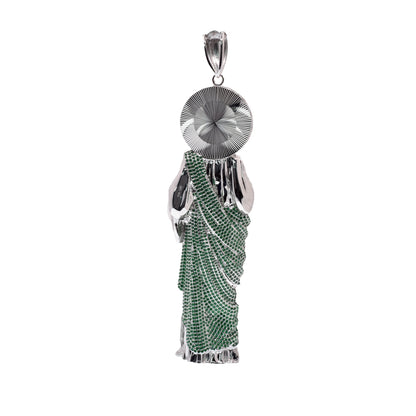Rhodium Plated 925 Sterling Silver Saint Jude Clear Baguette and Green Round CZ 57.1mm x 177.8mm Pendant - PAP00191