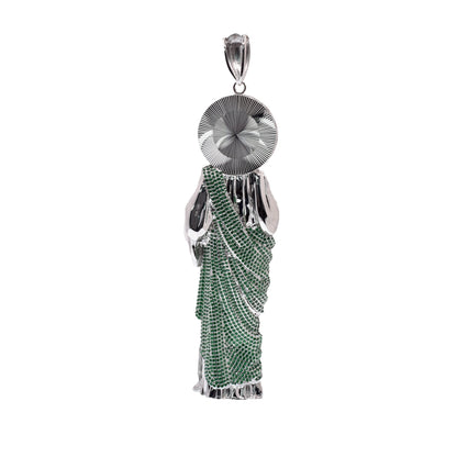 Rhodium Plated 925 Sterling Silver Saint Jude Clear Baguette and Green Round CZ 43.5mm x 139.2mm Pendant - GMP00192