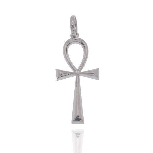 Rhodium Plated 925 Sterling Silver The Ankh Cross 12mm x 24mm Pendant - GMP00206
