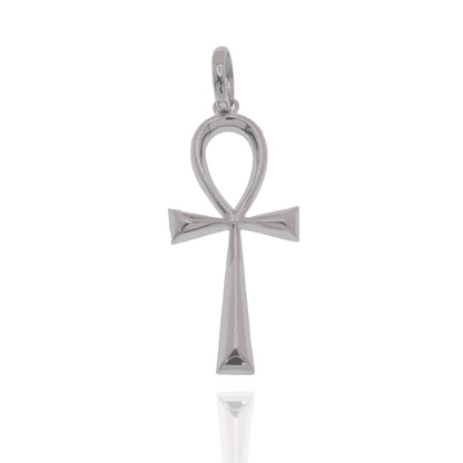 Rhodium Plated 925 Sterling Silver The Ankh Cross 10mm x 20mm Pendant - PAP00207