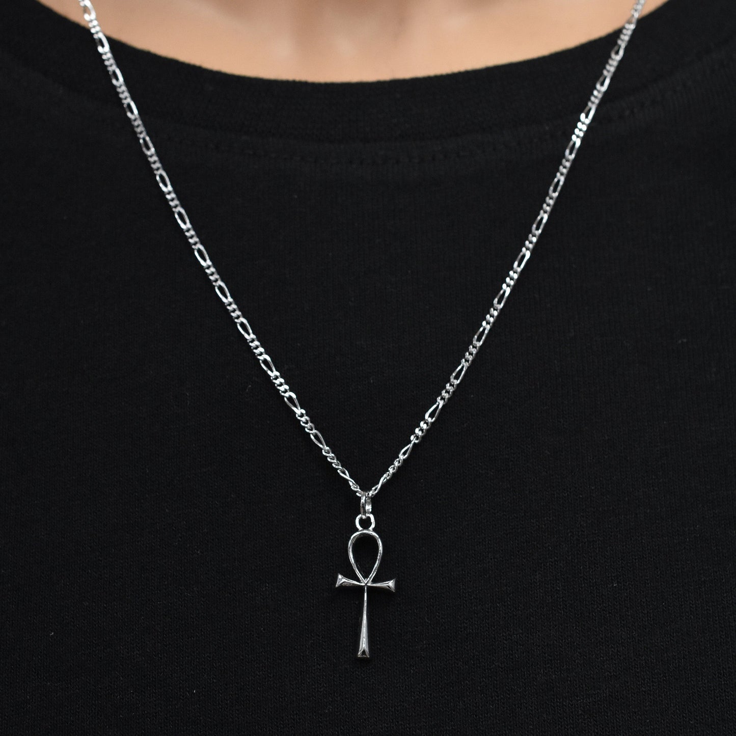 Rhodium Plated 925 Sterling Silver The Ankh Cross 10mm x 20mm Pendant - PAP00207