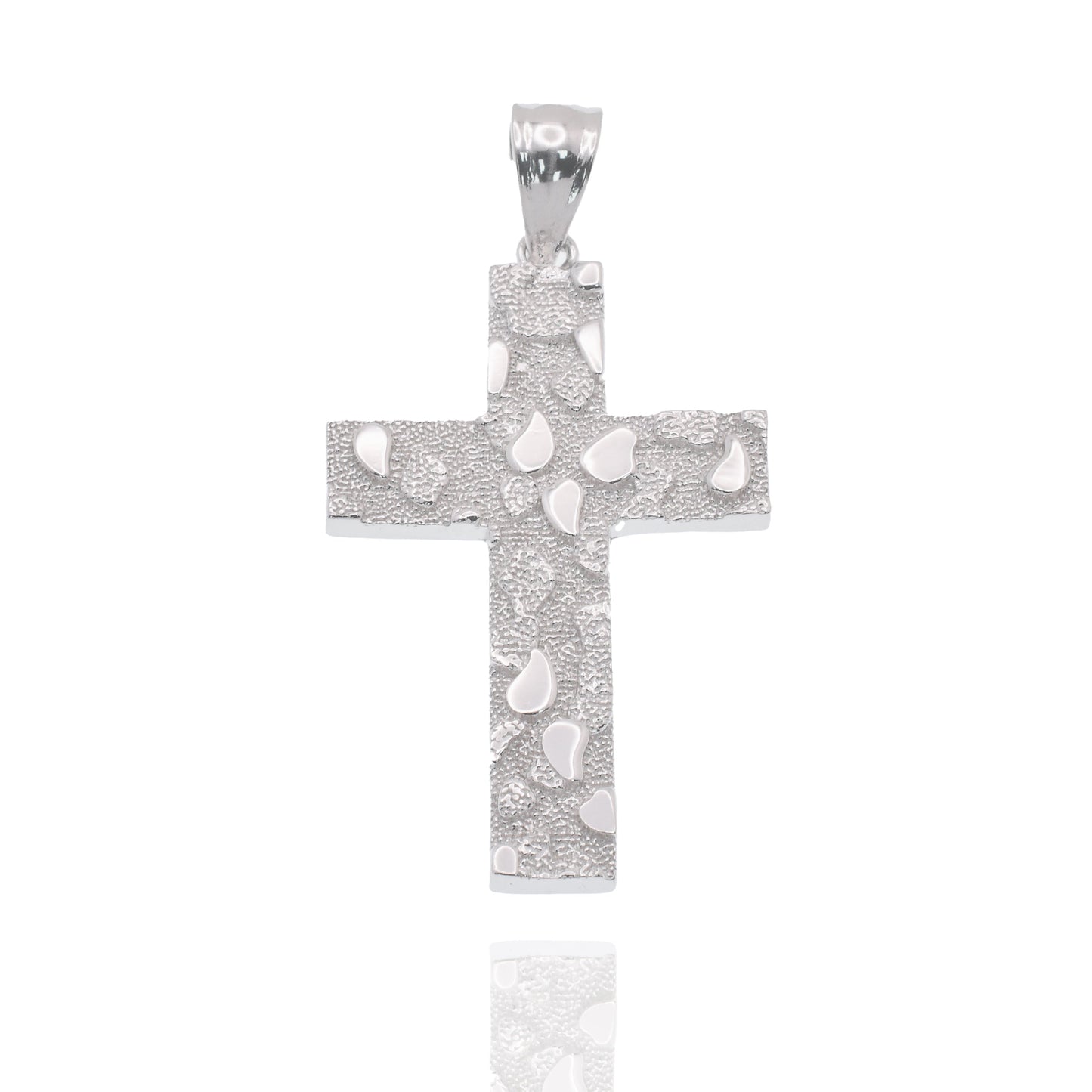 Rhodium Plated 925 Sterling Silver Nugget Cross 23.5mm x 35.3mm Pendant - PAP00208