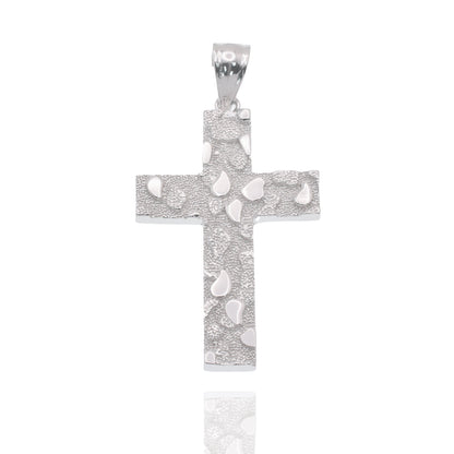 Rhodium Plated 925 Sterling Silver Nugget Cross 23.5mm x 35.3mm Pendant - PAP00208