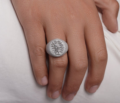 Rhodium Plated 925 Sterling Silver Iced Santa Muerte Statement Clear CZ 21.4mm Ring - PAR00440