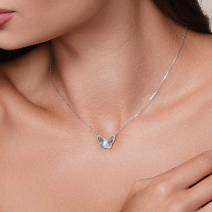 Rhodium Plated 925 Sterling Silver Diamond Cut Butterfly 15.3mm x 12mm Adjustable Bracelet Necklace Matching Set - PAS00034