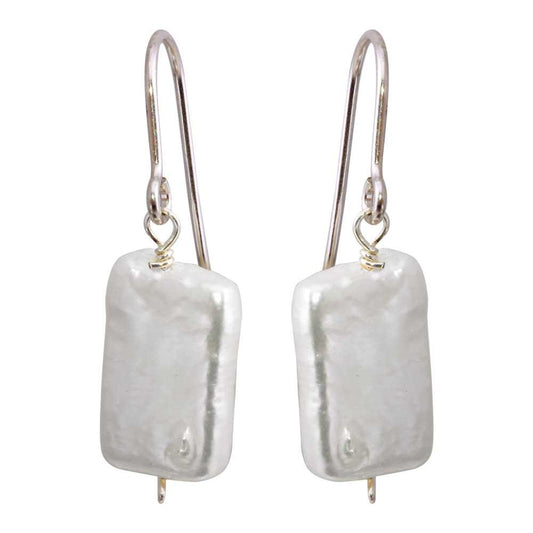 Silver 925 Rhodium Plated Fish Hook Square Dangling Pearl Earrings - PJE00004 | Silver Palace Inc.