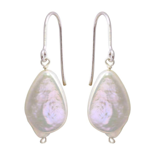 Silver 925 Rhodium Plated Fish Hook Teardrop Shape Dangling Pearl Earrings - PJE00006 | Silver Palace Inc.