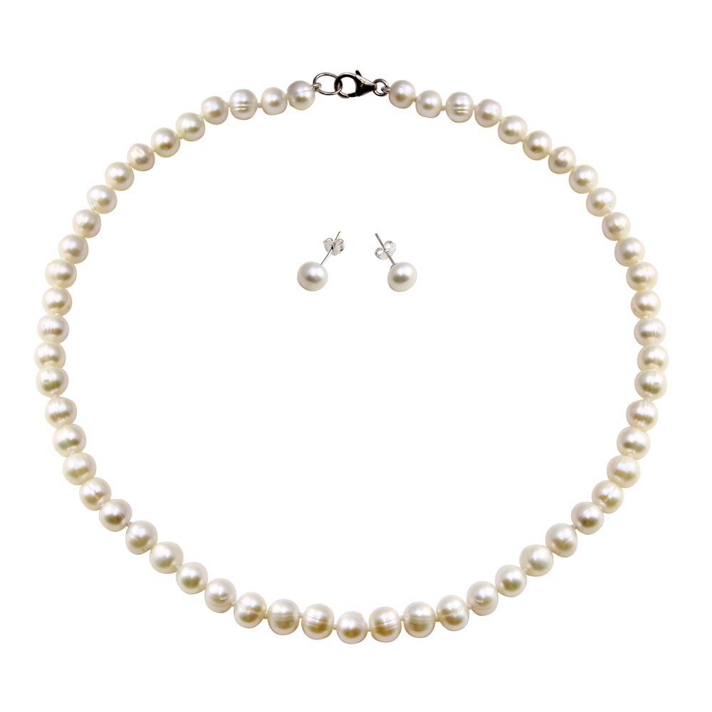 Fresh Water White Pearl Set  - PJS00004 | Silver Palace Inc.