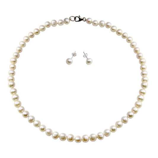 Fresh Water White Pearl Set  - PJS00004 | Silver Palace Inc.