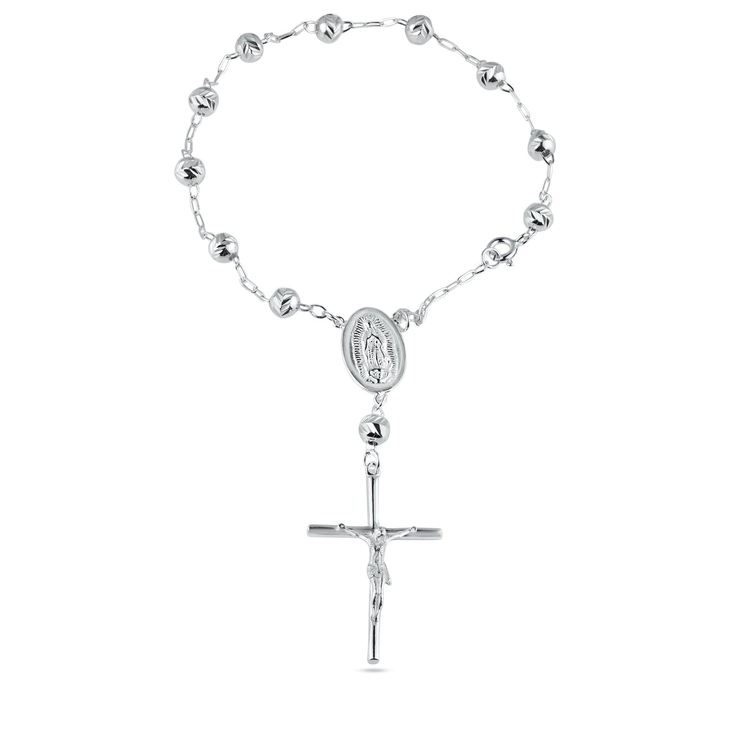 Silver 925 High Polished Diamond V-Cut Beads Rosary Bracelet 4mm - RJP00001 | Silver Palace Inc.