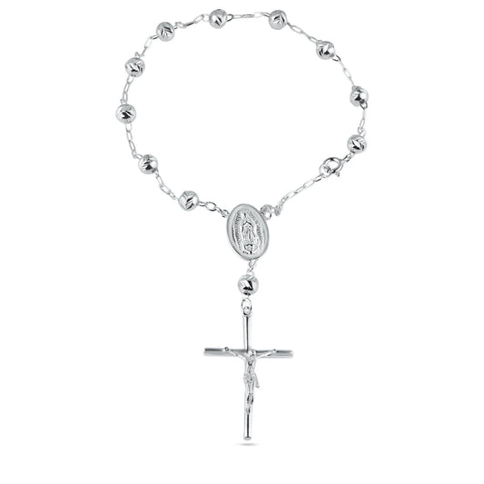 Silver 925 High Polished Diamond V-Cut Beads Rosary Bracelet 4mm - RJP00001 | Silver Palace Inc.