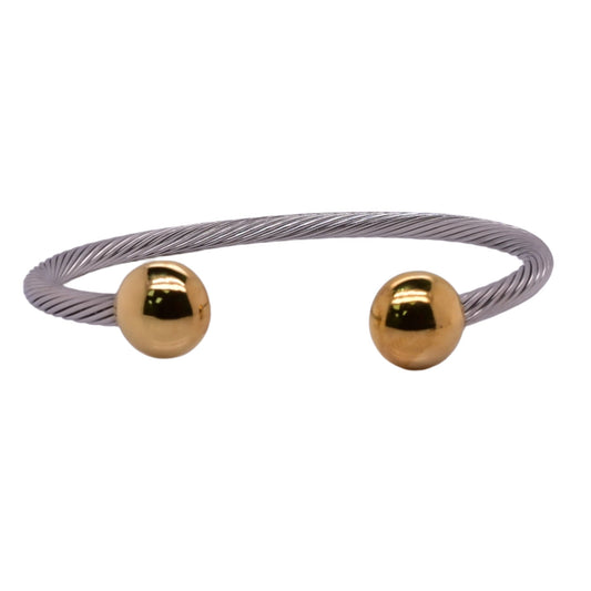 Stainless Steel Gold Ending Cable 3.8mm Bangle - SBB00015