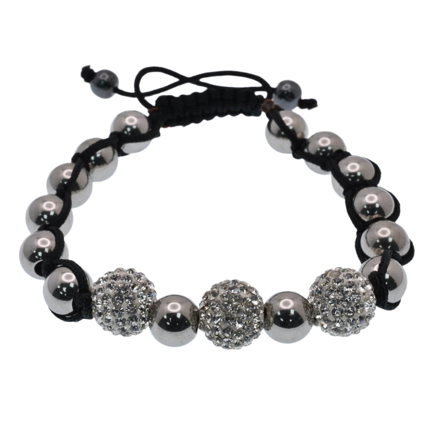 Stainless Steel Gunmetal and Crystal Shamballa Bracelet - SBB00031