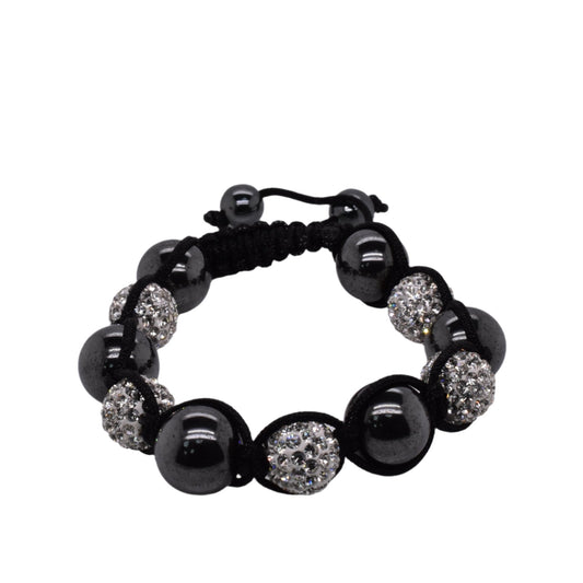 Stainless Steel Hemetite and Crystal Shamballa Bracelet - SBB00032