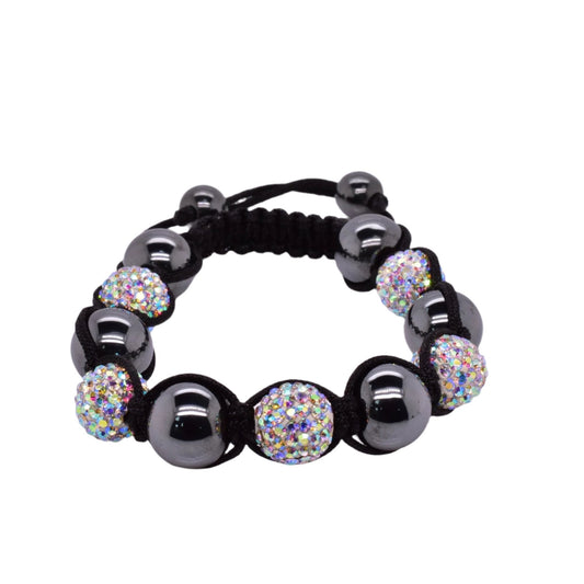 Stainless Steel Multicolor Crystal and Hematite Shamballa Corded Bracelet - SBB00040