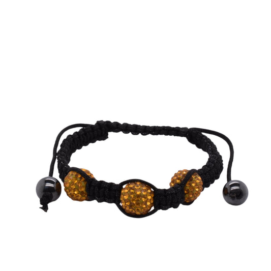 Stainless Steel Yellow Crystal and Hematite Beads Shamballa Cord Bracelet - SBB00048